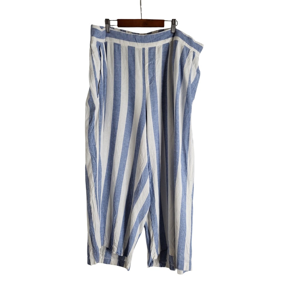 Old Navy Blue White Striped Linen Blend Wide Leg Crop Pants Plus 18 Resortwear